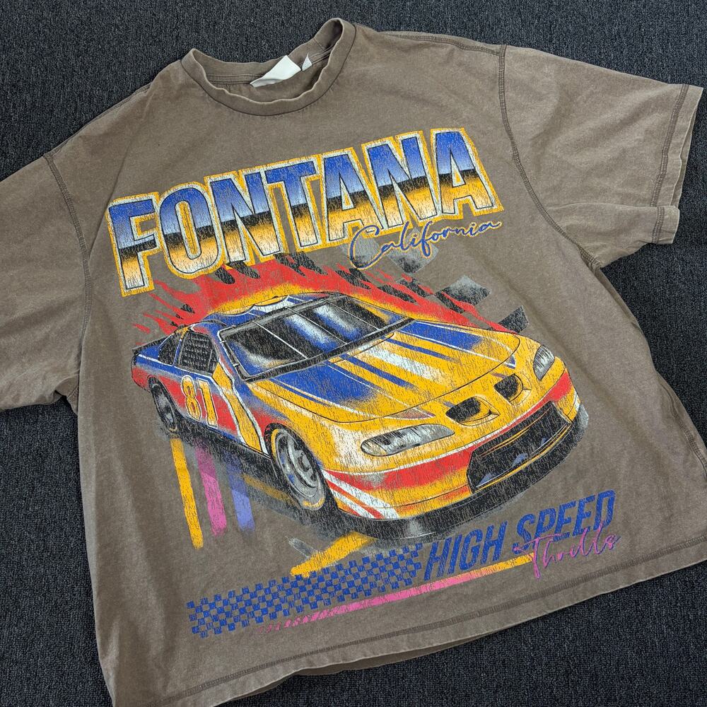 Vintage Y2k Fontana California Speed Race Car Beige Graphic Tee Oversized 2XL